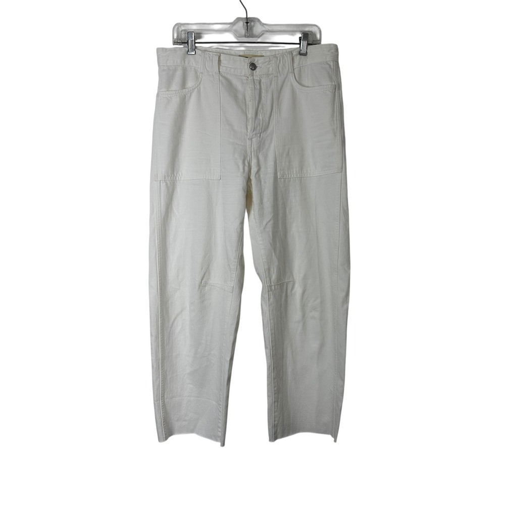 Madewell The Darted Barrel Leg Jean Womens 29 White Button Fly Raw Hem Cotton